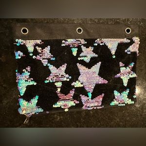 Black pencil pouch with silver flip stars